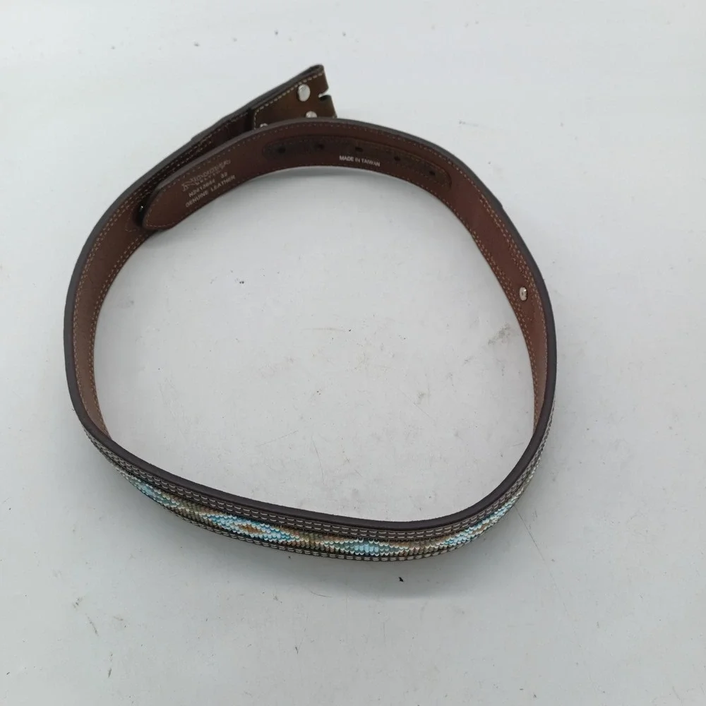 Nocona Belt Co Mens Brown Leather Beaded Western Belt Size 32 N2413644 No Buckle